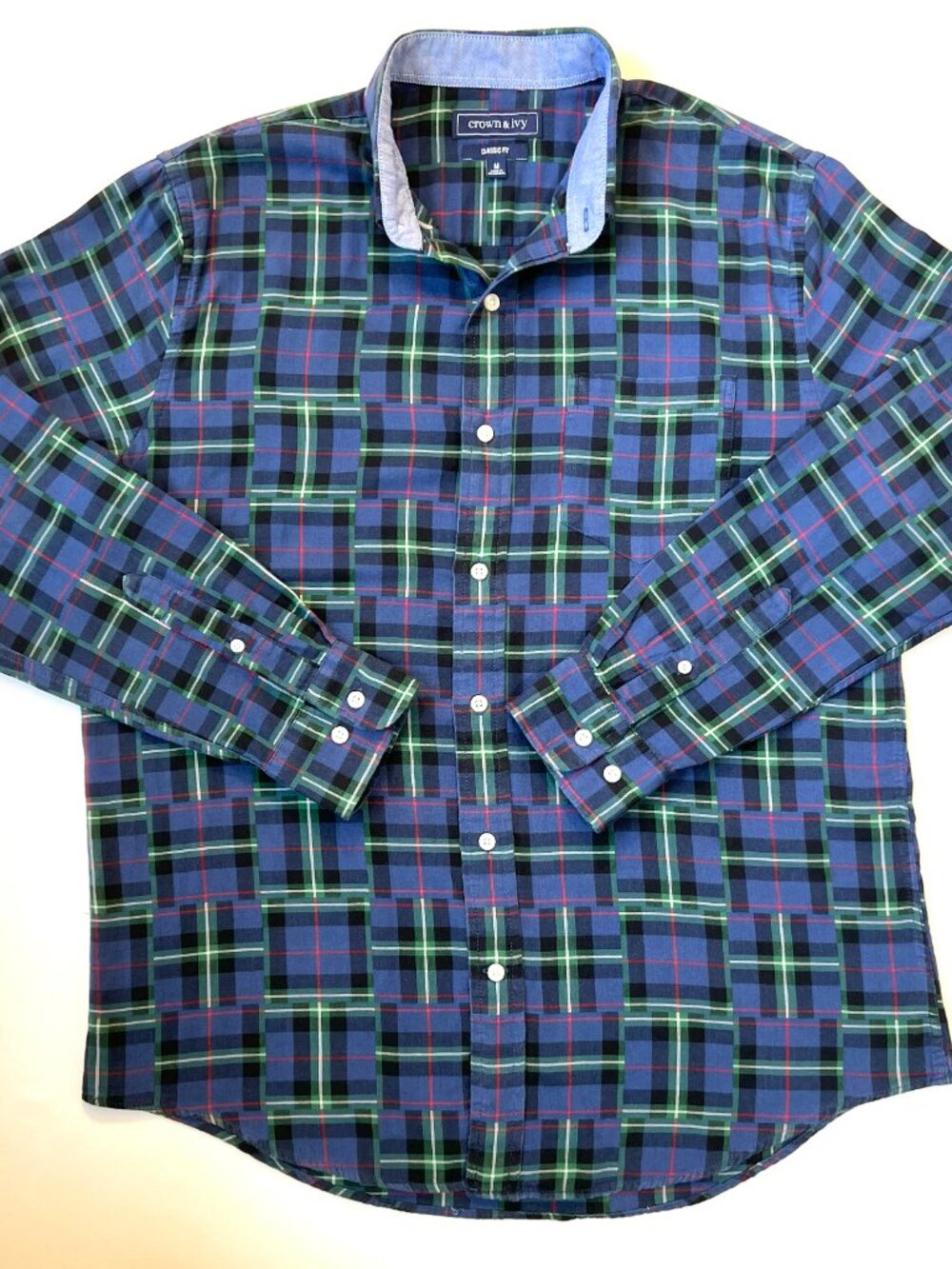 Crown & Ivy - Size M - Multi Tartan Plaid Cotton Long Sleeve Shirt - Blues - EUC - Picture 8 of 11